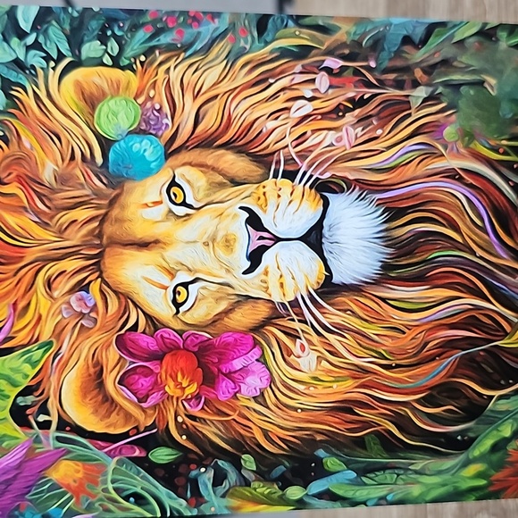 Groovy Psychedelic Jungle Lion‎ Floral Fantasy Oil Painting 4x6 Art Print - Picture 3 of 6